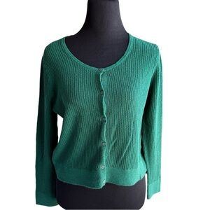 Uniqlo Womens SZ XL Green  Cardigan Ribbed Sweater St Patrick’s Day Cottagecore